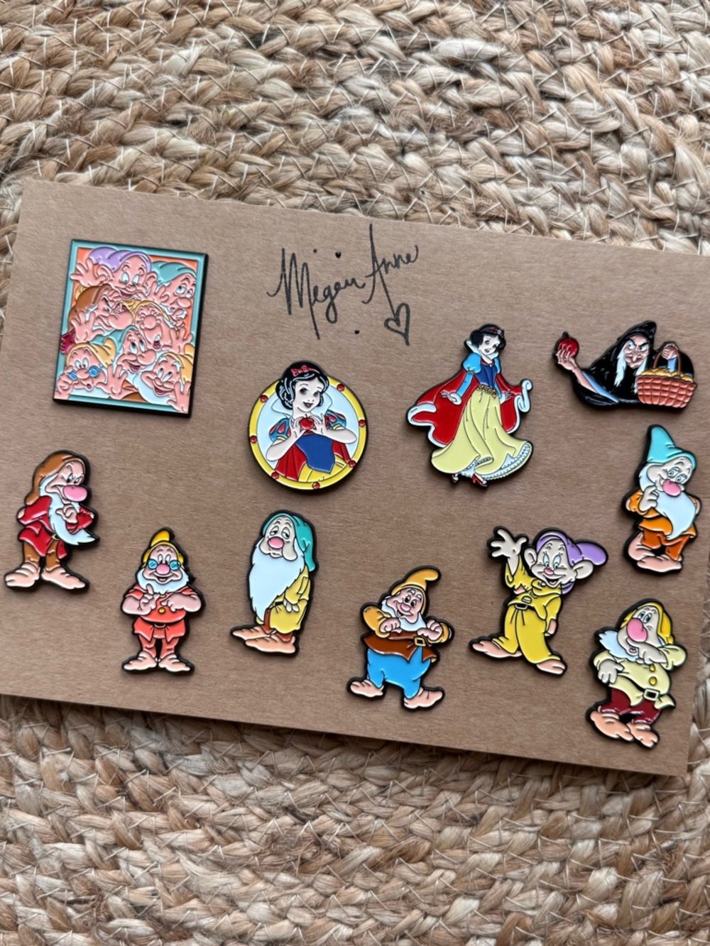 Disney Inspired Snow White & Seven Dwarfs Enamel Brooch Pin Set of 11
